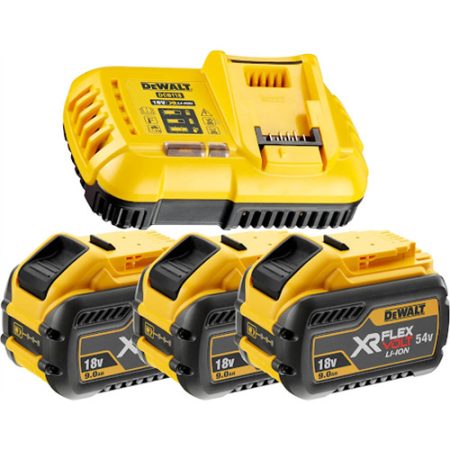 18V/54V FLEXVOLT gyorstöltő + 3 db 18V/54V XR FLEXVOLT akkumulátorral 9.0 Ah