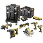  18V-os 6 gépes Combopack (DCD796+DCF887+DCS355+DCS570+DCD405+DCH273+DCB115+DCB184X3DB)<wbr> , 3x5.0 Ah, 2xTSTAK VI, 1xTSTAK II, guruló talp